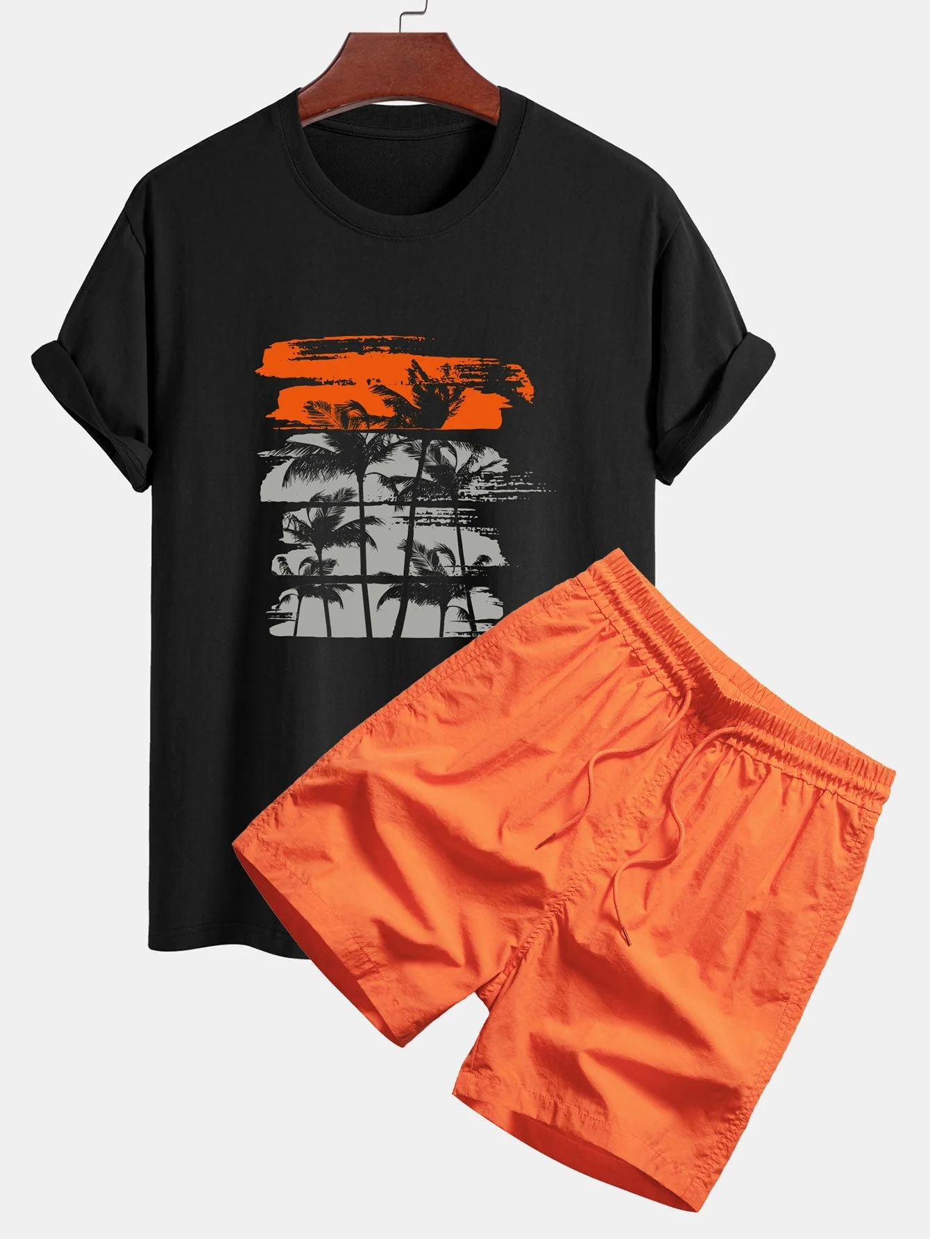 Damián® | Palm Tree Silhouette Print Cotton T-Shirt & Swim Shorts - Image 3