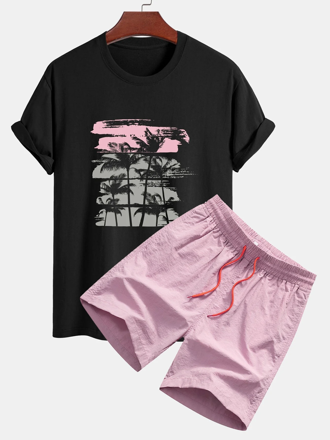 Damián® | Palm Tree Silhouette Print Cotton T-Shirt & Swim Shorts - Image 4