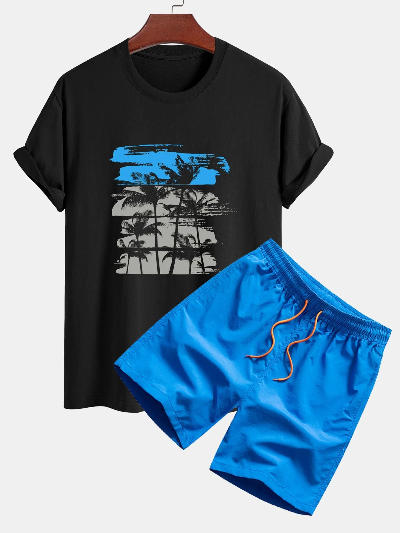 Damián® | Palm Tree Silhouette Print Cotton T-Shirt & Swim Shorts - Image 5