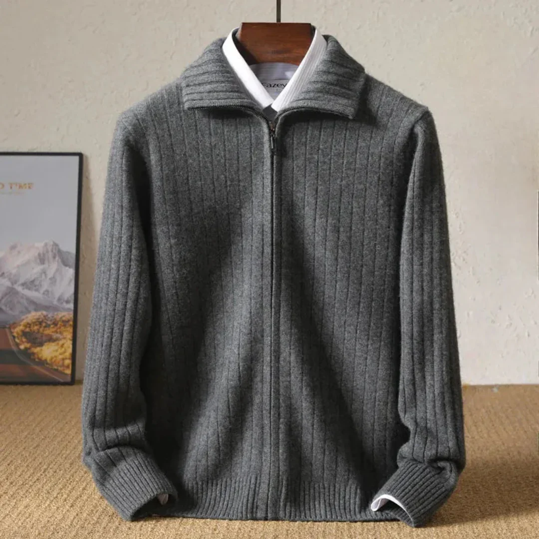 Damon | Samuel Ribbed Wool Zip Cardigan - Image 3