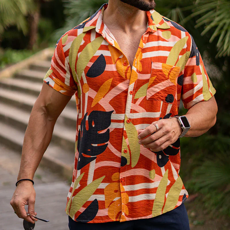 Dane | Men'S Spring And Summer Fashion Casual Tencel Cotton Blended Printed Short Sleeve Shirt - Image 4