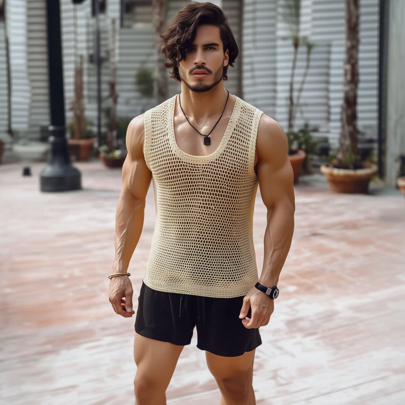 Daniel | Men'S Casual Breathable Cotton Blended U-Neck Hollow Knitted Tank Top - Image 3