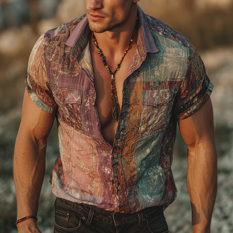 Daniel | Men'S Retro Casual Gradient Print Lapel Short Sleeve Shirt - Image 2