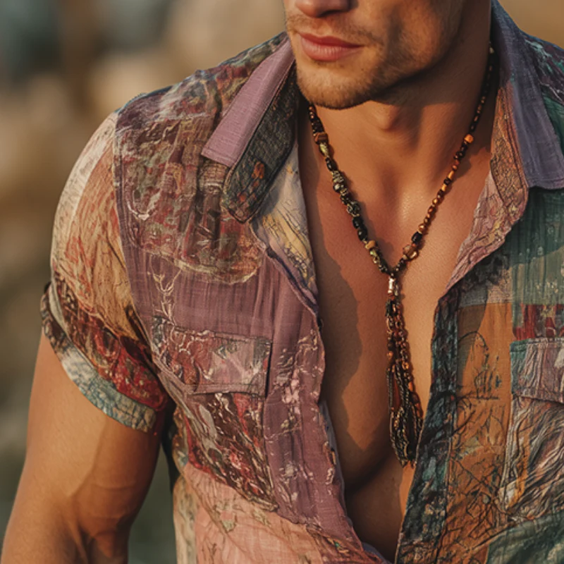 Daniel | Men'S Retro Casual Gradient Print Lapel Short Sleeve Shirt - Image 3