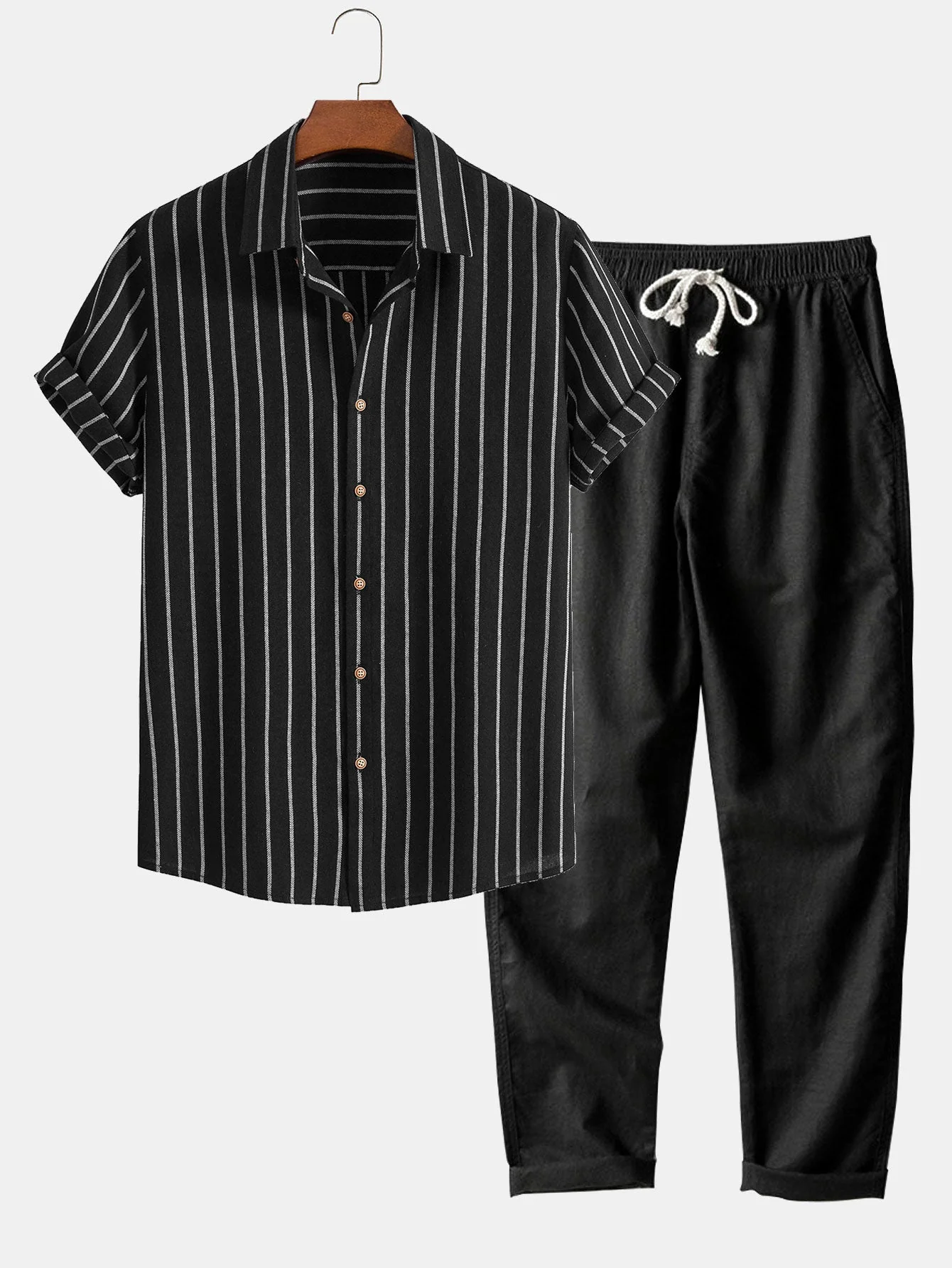 Danny® | Cotton Blend Striped Button Up Shirt & Straight Leg Linen Pants - Image 3