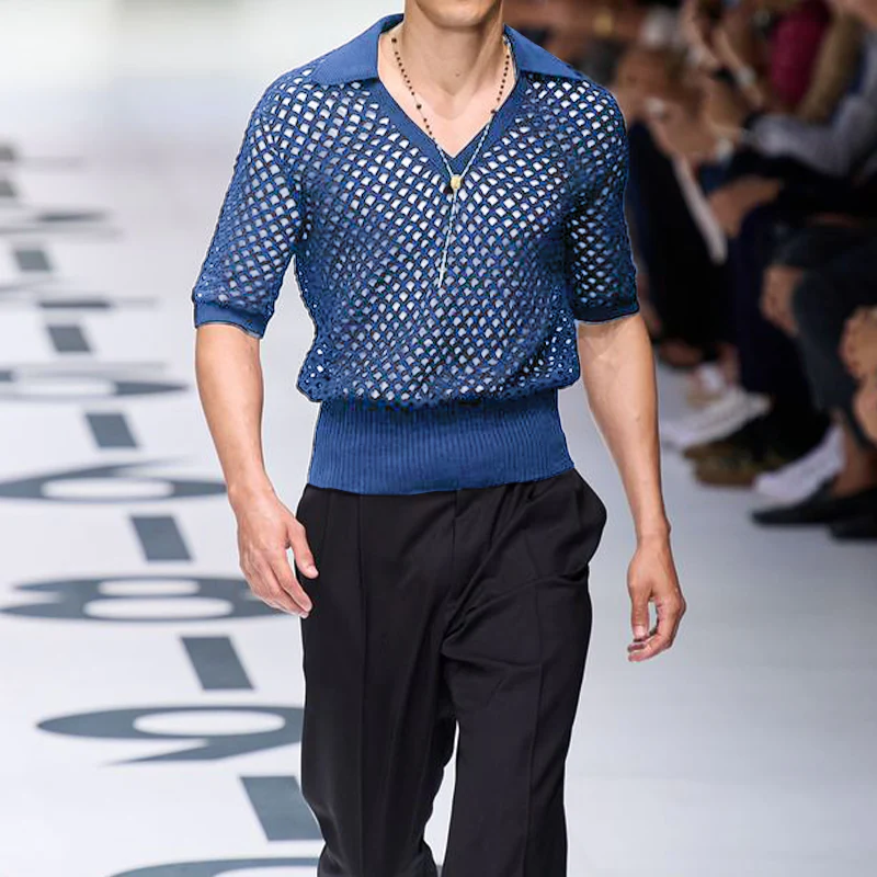 Darin | Men'S Spring And Summer Fashion Hollow Sexy Knitted Short-Sleeved Polo Shirt - Image 3