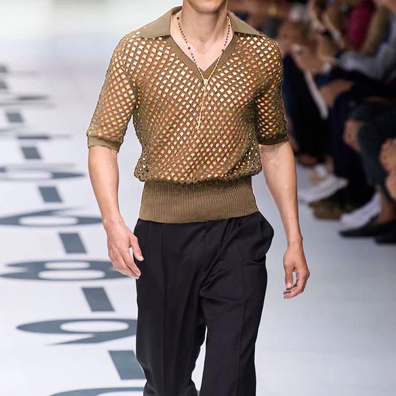Darin | Men'S Spring And Summer Fashion Hollow Sexy Knitted Short-Sleeved Polo Shirt - Image 4