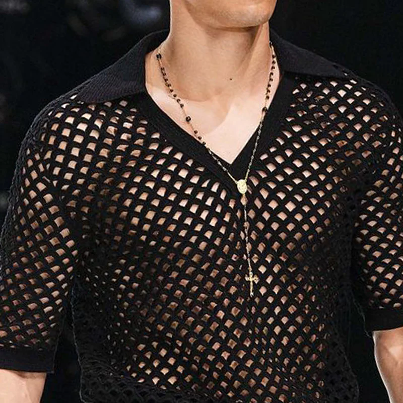 Darin | Men'S Spring And Summer Fashion Hollow Sexy Knitted Short-Sleeved Polo Shirt - Image 6