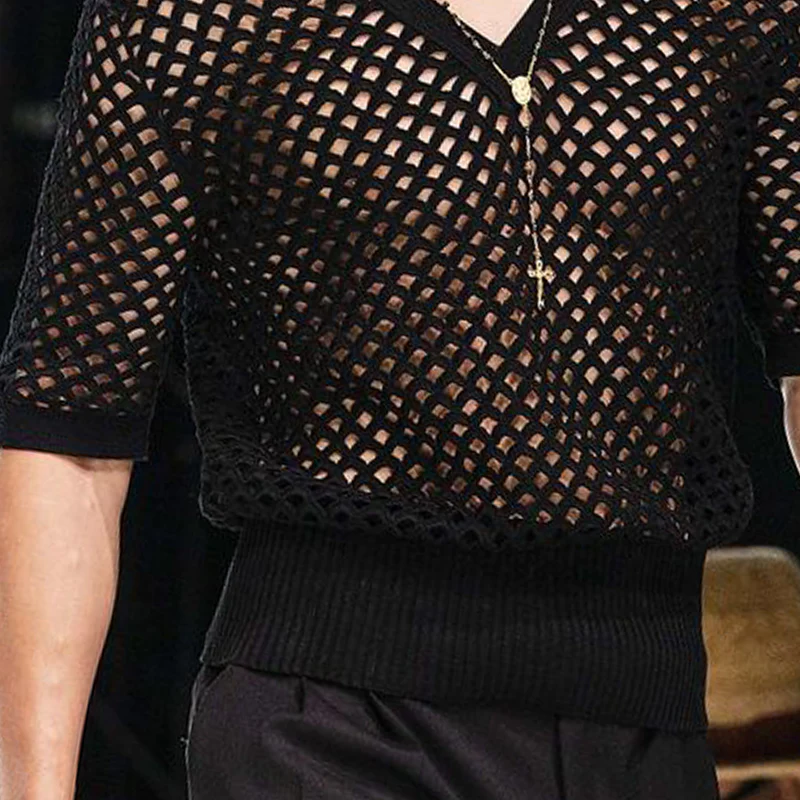 Darin | Men'S Spring And Summer Fashion Hollow Sexy Knitted Short-Sleeved Polo Shirt - Image 7