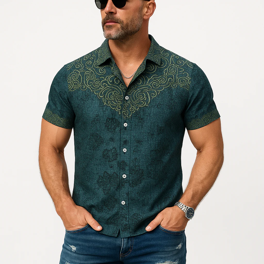 Darin | Men'S Summer Fashion Exquisite Printed Cotton Short Sleeve Shirt - Image 2