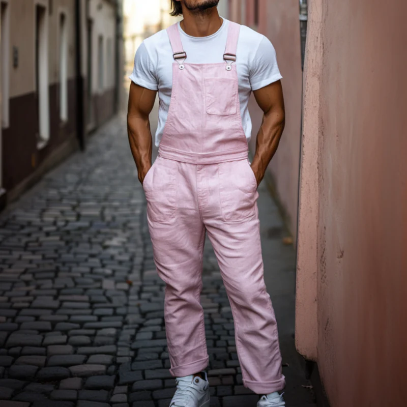 Dario | Men'S Casual Breathable Linen Solid Color Multi-Pocket Straight Trousers Jumpsuit - Image 2