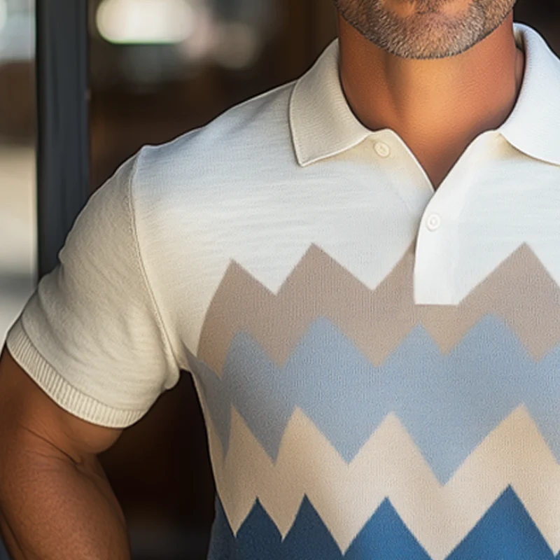 Dario | Men'S Summer Geometric Colorblock Knitted Short Sleeve T-Shirt - Image 4
