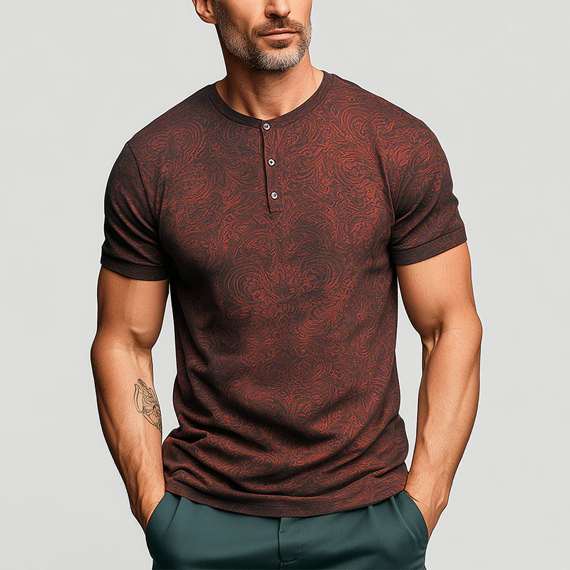 Daryl | Men'S Summer Fashion Personalized Printed Polyester Blended Short Sleeve Henley Shirt - Image 2