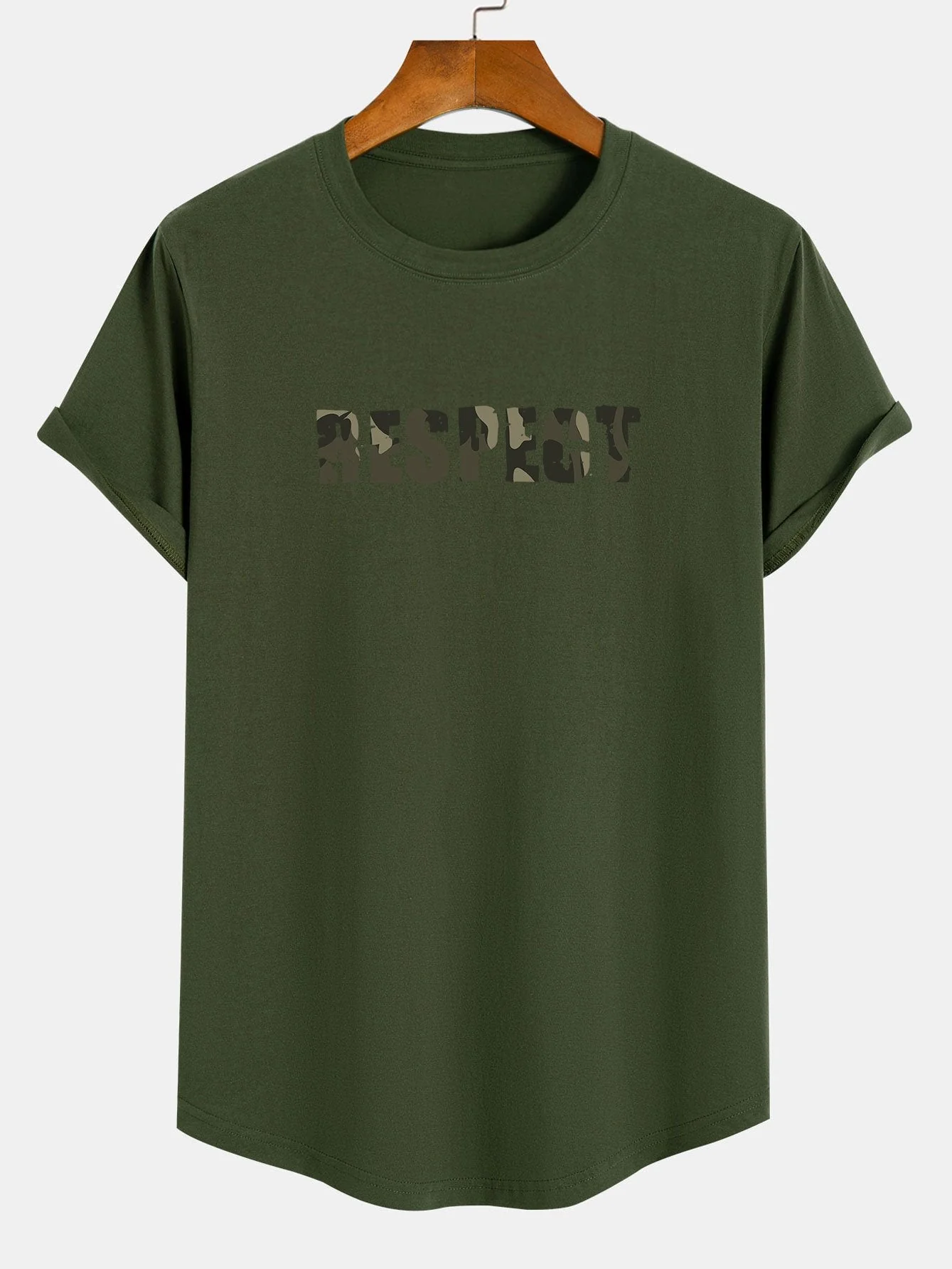 David® | Camouflage Respect Print Cotton Arc Hem T-Shirt - Image 4