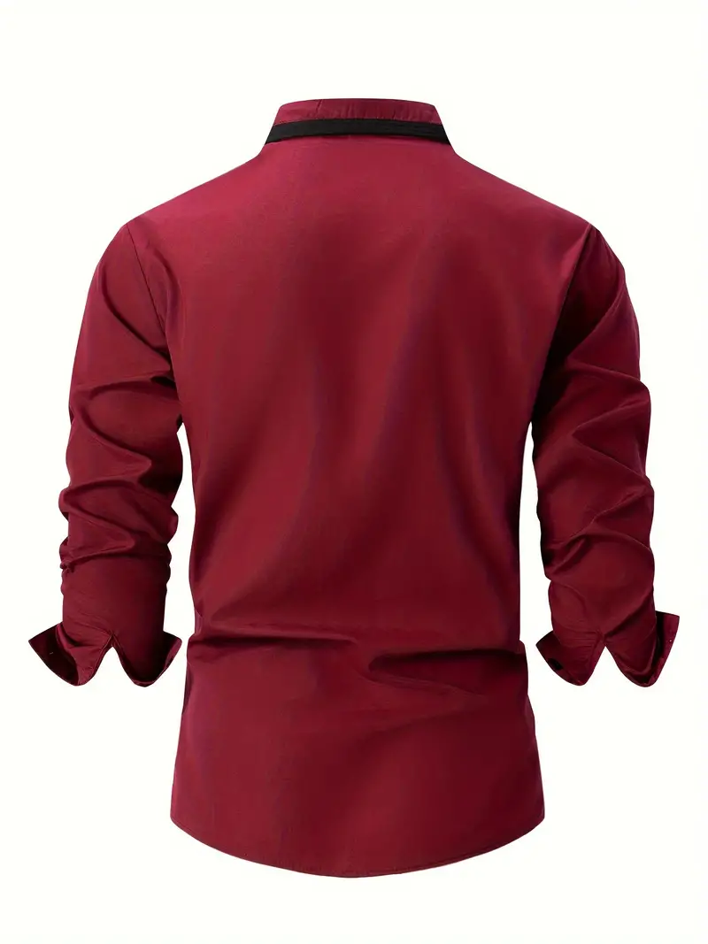 David® | Color Block Long Sleeve Shirt For Men - Image 4