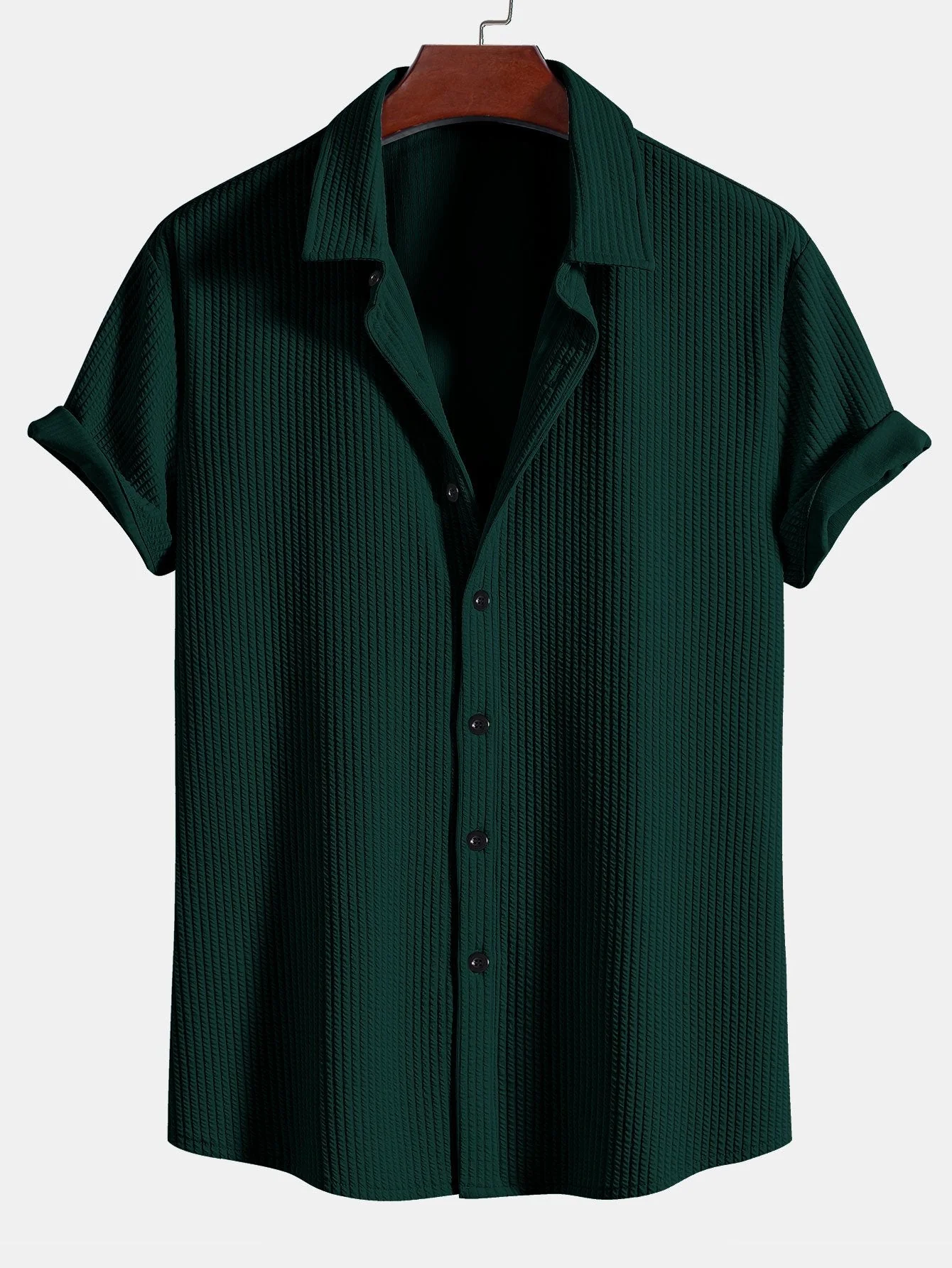 David® | Muscle Fit Ribbed Button Up Shirt & Shorts - Image 8
