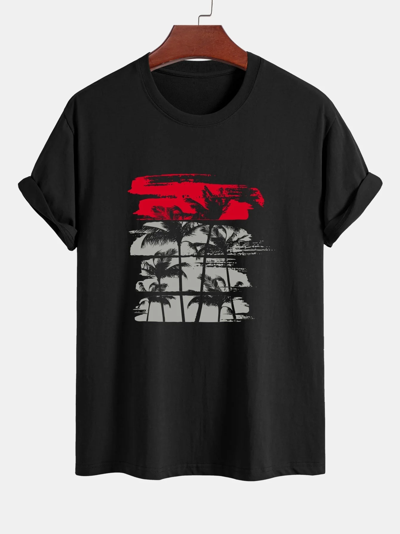 David® | Palm Tree Silhouette Print Cotton T-Shirt & Solid Drawstring Swim Shorts - Image 3