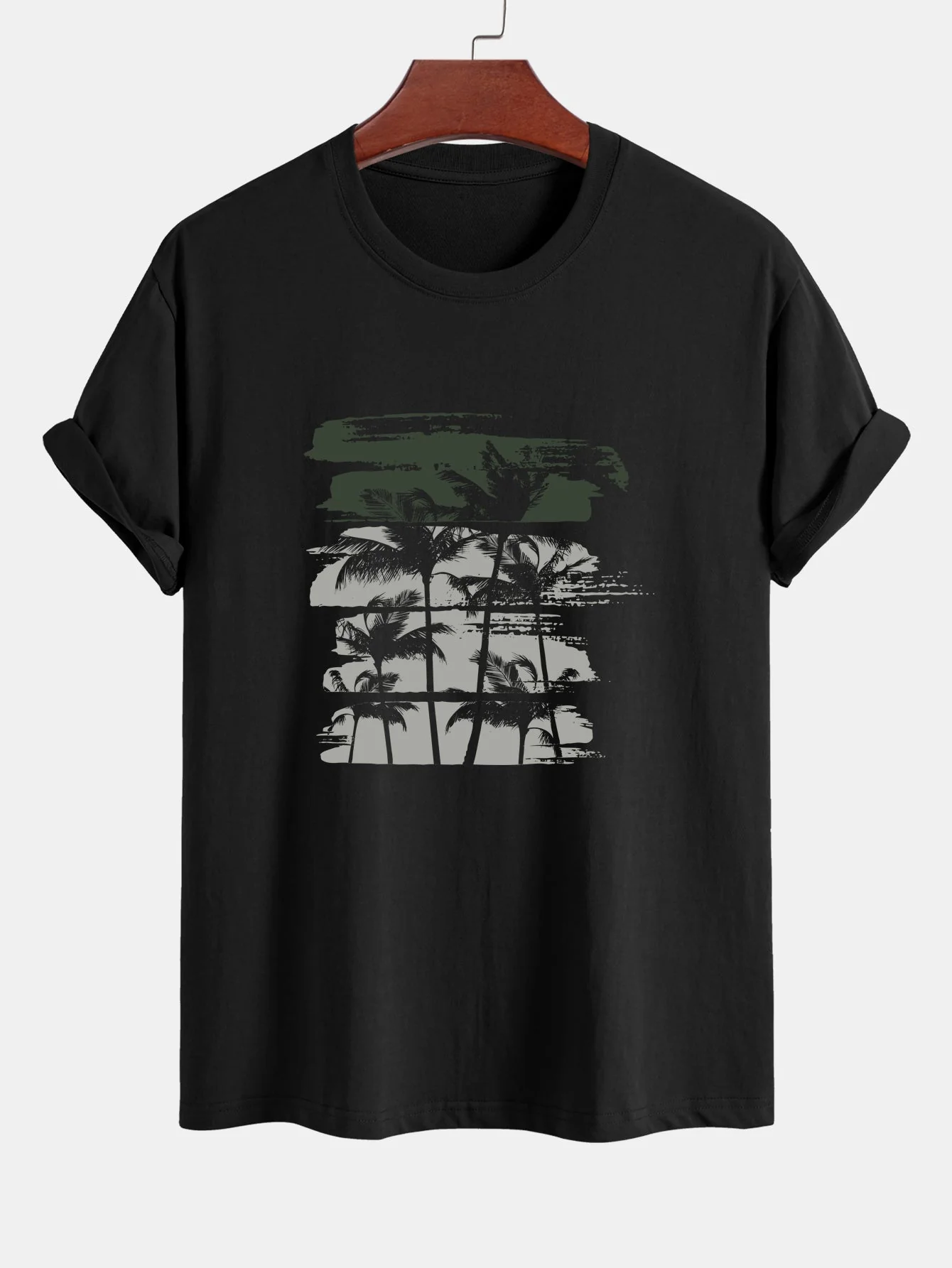 David® | Palm Tree Silhouette Print Cotton T-Shirt & Solid Drawstring Swim Shorts - Image 4