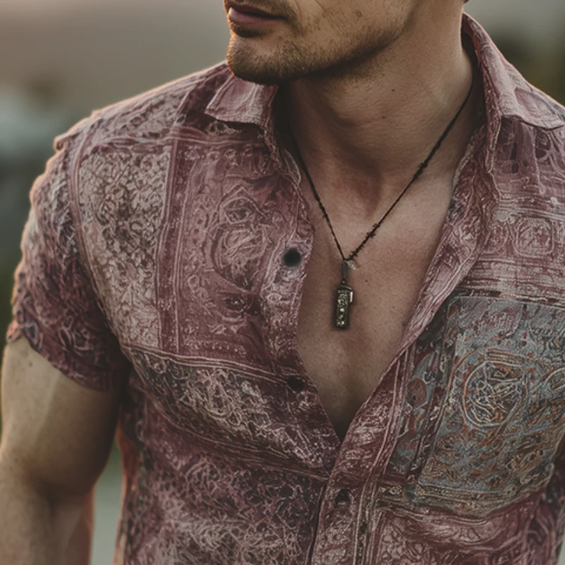 David | Men'S Retro Casual Gradient Print Lapel Short Sleeve Shirt - Image 3