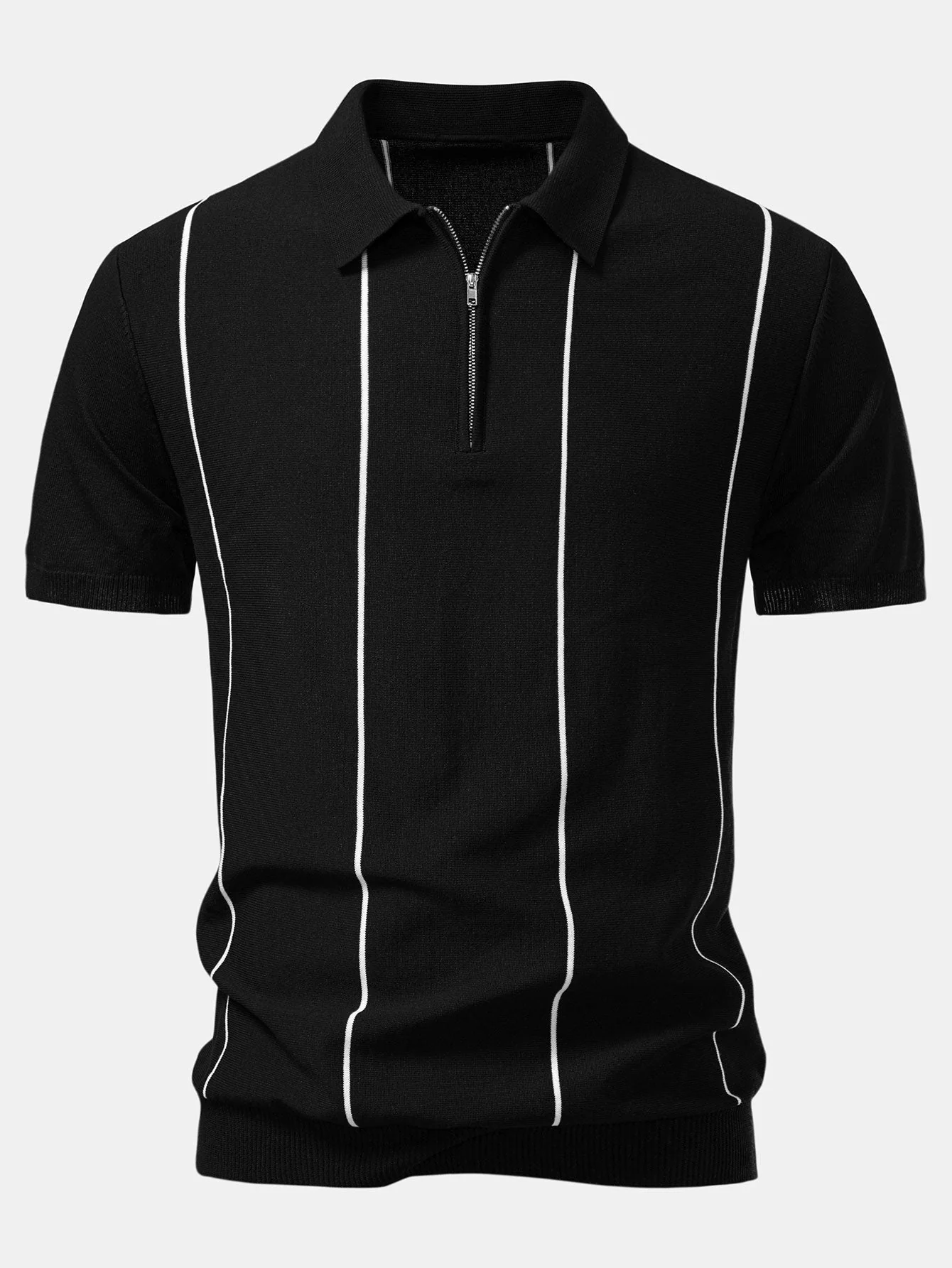 David | Stripe Zip Up Knitted Polo Shirt - Image 8
