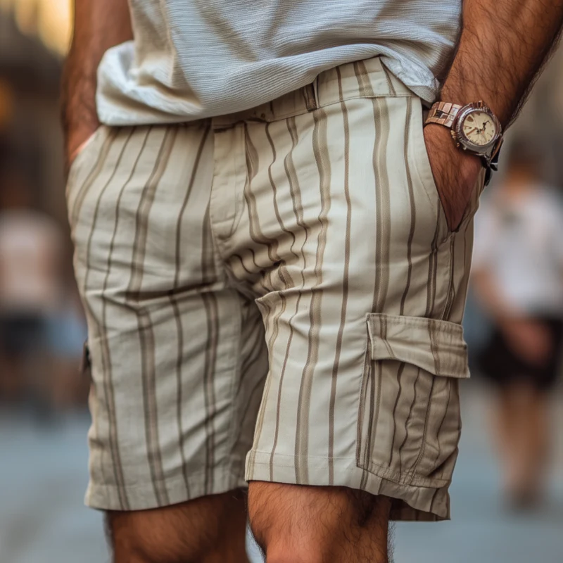 Dean | Men'S Casual Breathable Contrast Stripe Cotton Multi-Pocket Cargo Shorts - Image 2