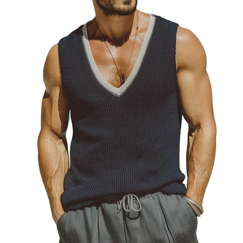 Dean | Men'S Retro Colorblock Knit V-Neck Tank Top
