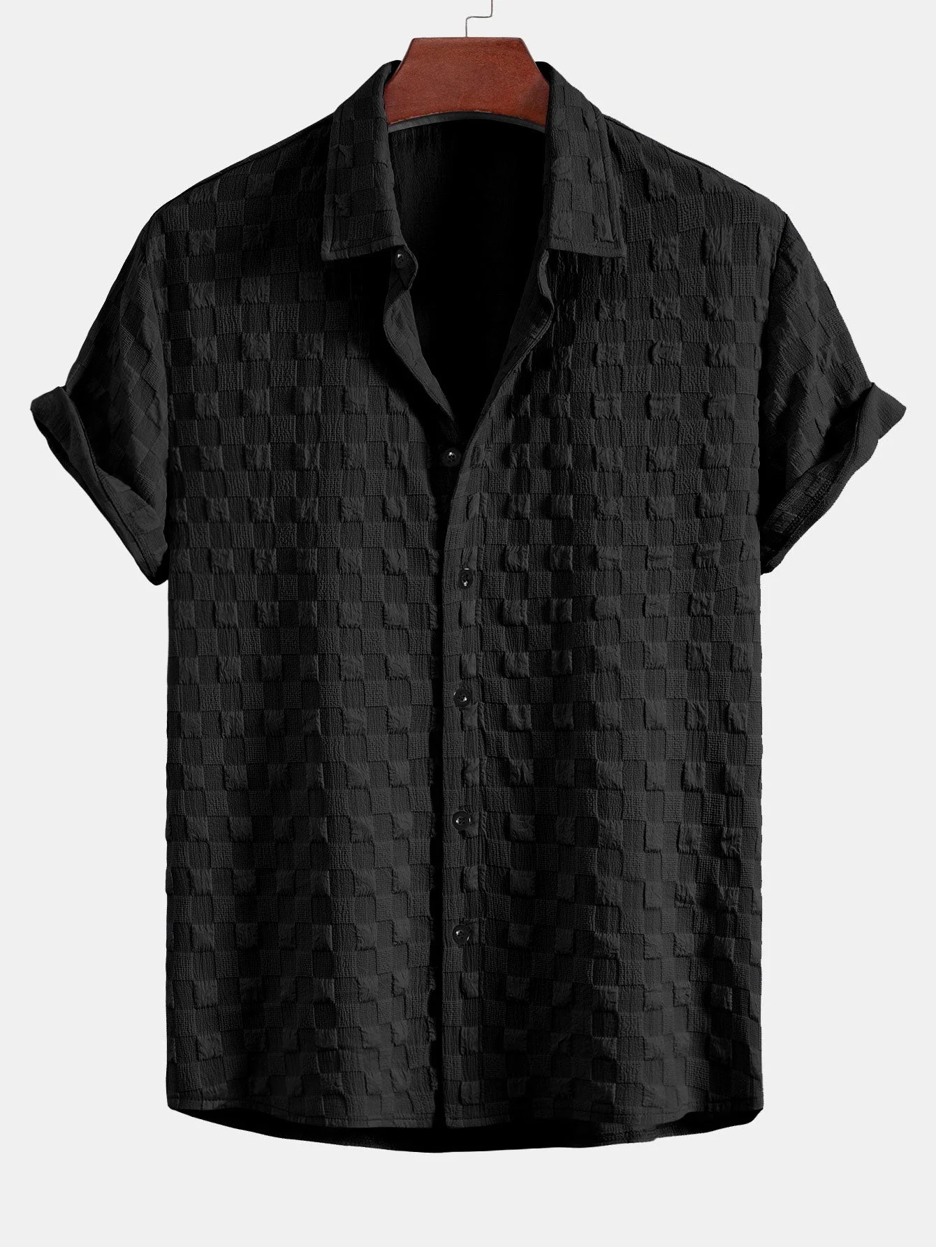 Demetrio® | Checkerboard Textured Button Up Shirt - Image 3