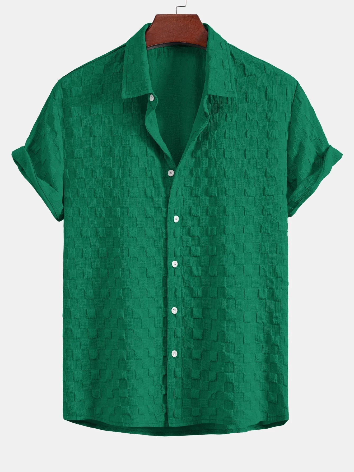 Demetrio® | Checkerboard Textured Button Up Shirt - Image 7