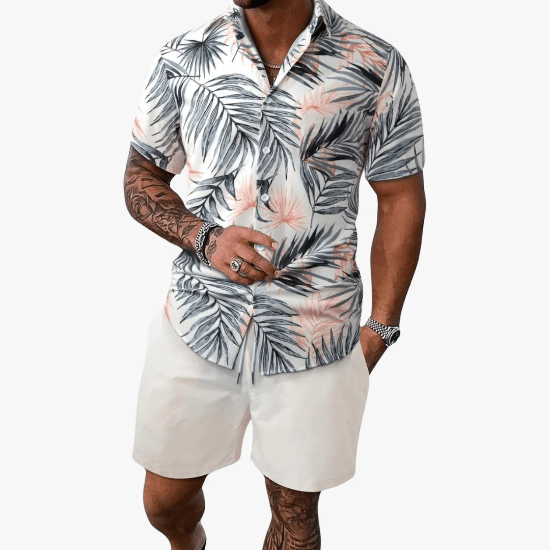 Demian | Men's Two-Piece Summer Outfit – Floral Button Shirt & Drawstring Shorts Set - Image 7