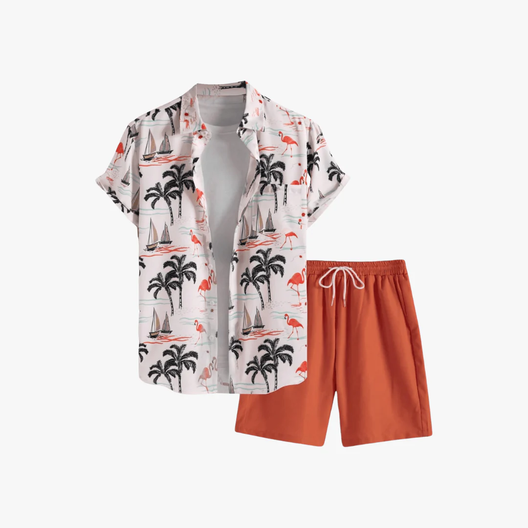 Demian | Men's Two-Piece Summer Outfit – Floral Button Shirt & Drawstring Shorts Set - Image 8