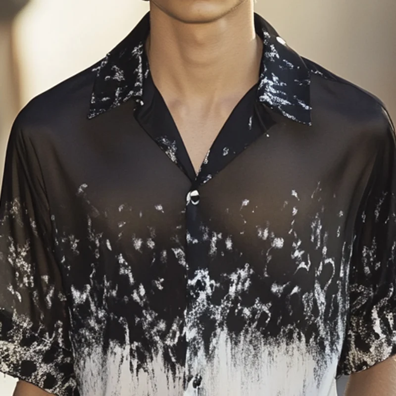 Dennis | Men'S Black And White Gradient Print Short-Sleeved Shirt - Image 3