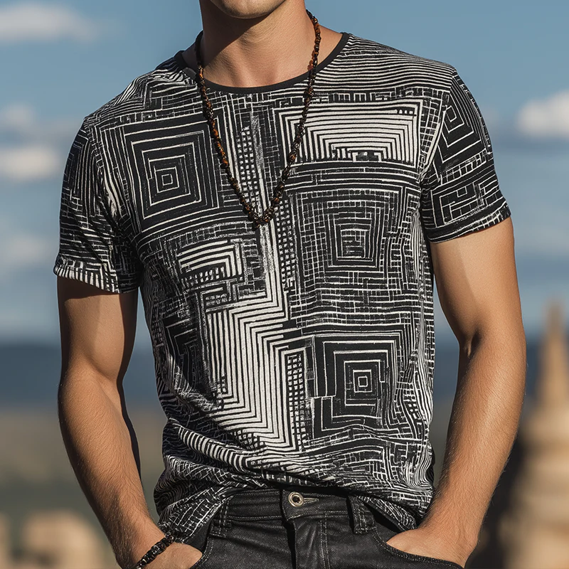 Dennis | Men'S Retro Casual Shabby Mosaic Printed Round Neck Short Sleeve T-Shirt - Image 2