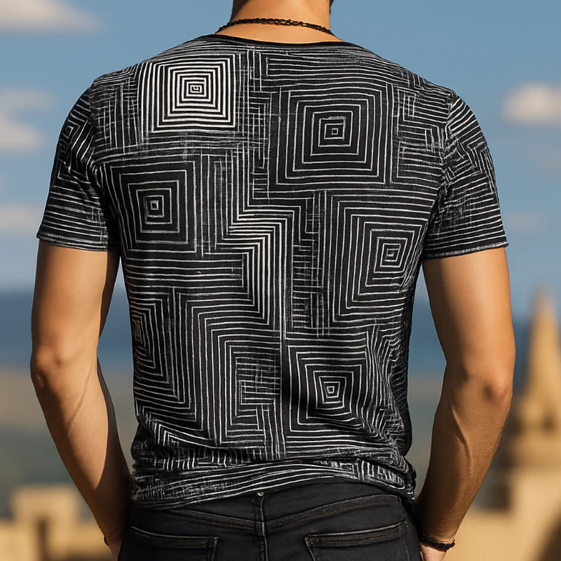 Dennis | Men'S Retro Casual Shabby Mosaic Printed Round Neck Short Sleeve T-Shirt - Image 3
