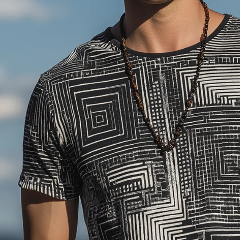 Dennis | Men'S Retro Casual Shabby Mosaic Printed Round Neck Short Sleeve T-Shirt - Image 4