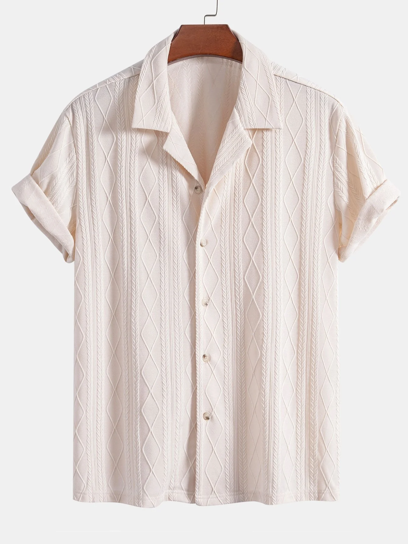 Derek® | Knitted Geometric Rhombus Jacquard Cuban Shirt - Image 3