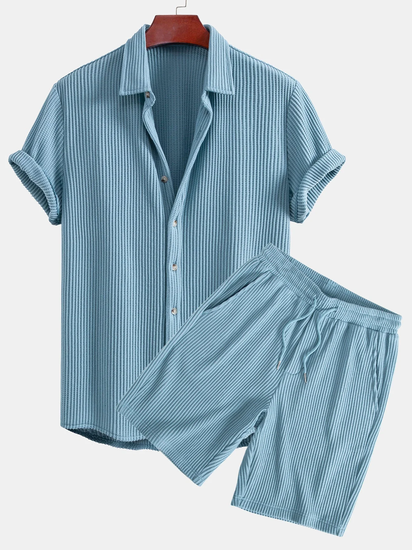 Derek® | Waffle Button Up Shirt & Drawstring Waffle Shorts - Image 3