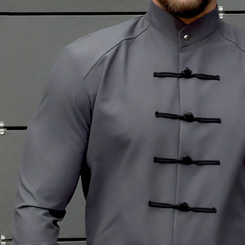 Derek | Men'S Retro Casual Solid Color Stand Collar Long Sleeve Shirt - Image 3