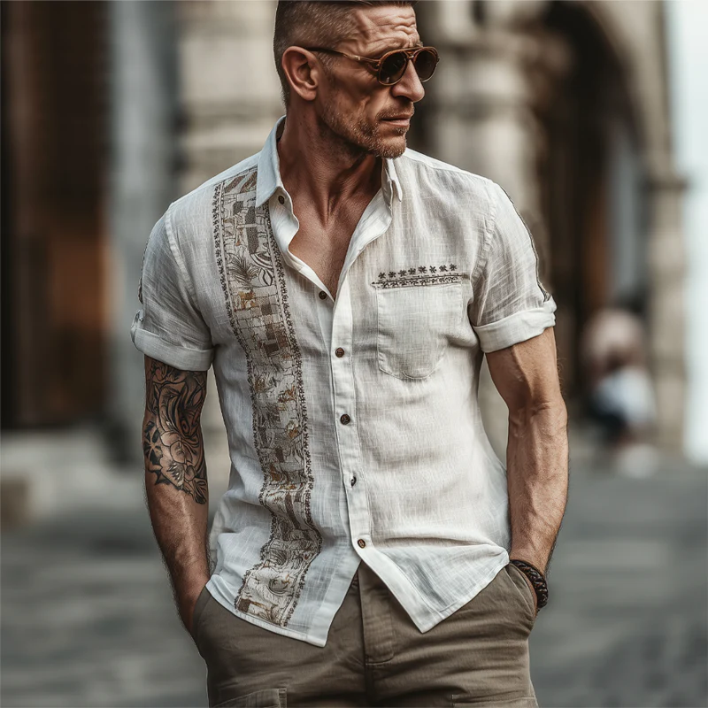 Derek | Men'S Retro Geometric Short Sleeve Lapel Shirt - Image 5