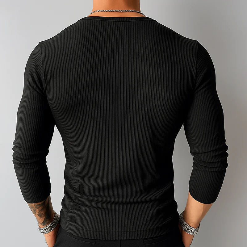 Devin | Men'S Solid Color Striped V Neck Long Sleeve T-Shirt - Image 4