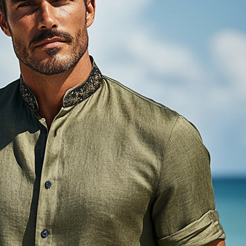 Diego | Men'S Casual Solid Color Stand Collar Short Sleeve Shirt - Image 4