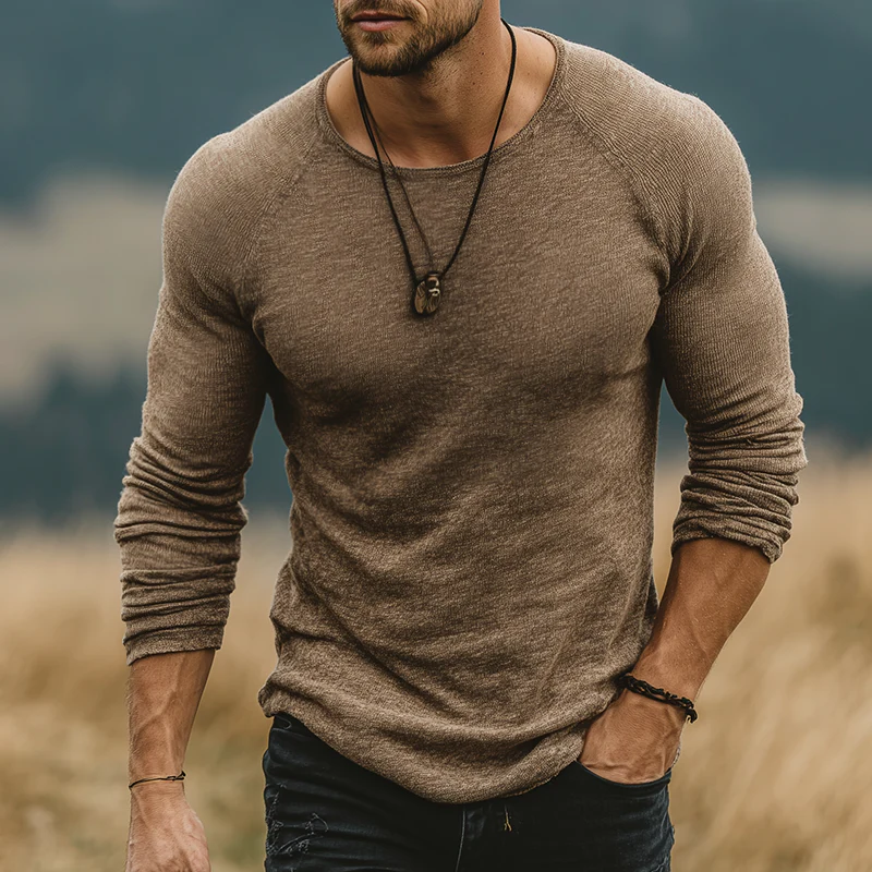 Diego | Men'S Retro Casual Round Neck Knitted Long Sleeve T-Shirt - Image 3