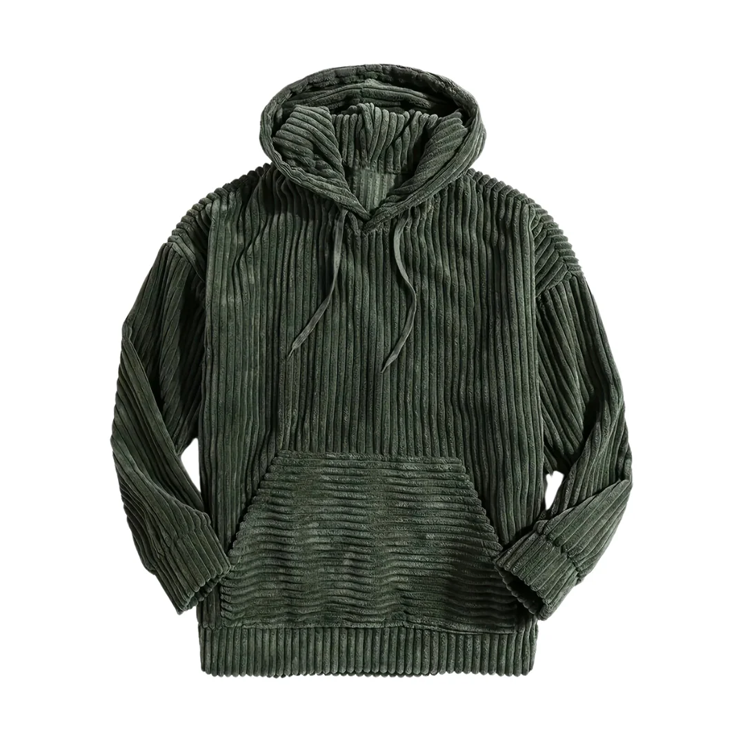Dionel | Men's structured corduroy hoodie with kangaroo pocket - Image 3