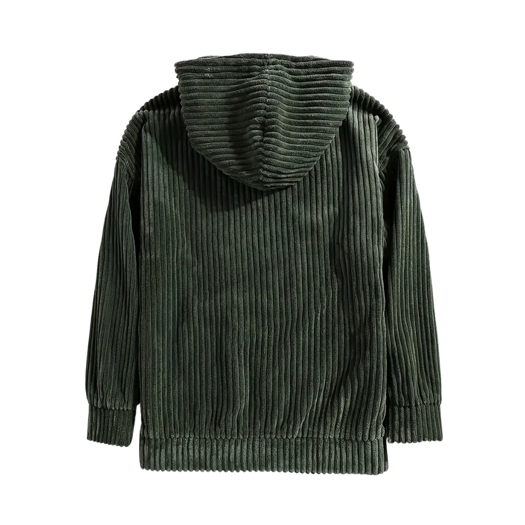 Dionel | Men's structured corduroy hoodie with kangaroo pocket - Image 4