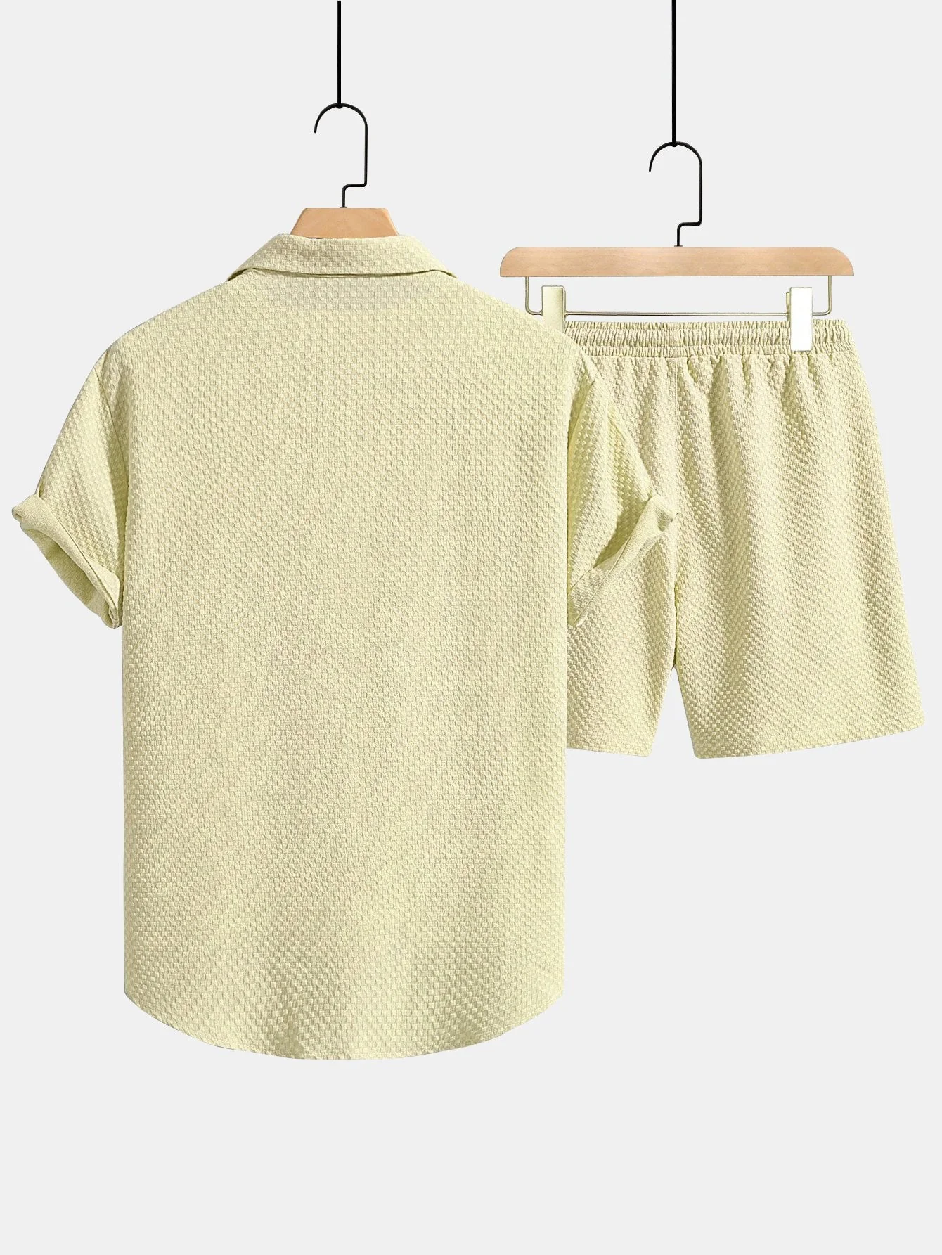 Dionisio® | Checkerboard Texture Button Up Shirt & Drawstring Shorts - Image 6