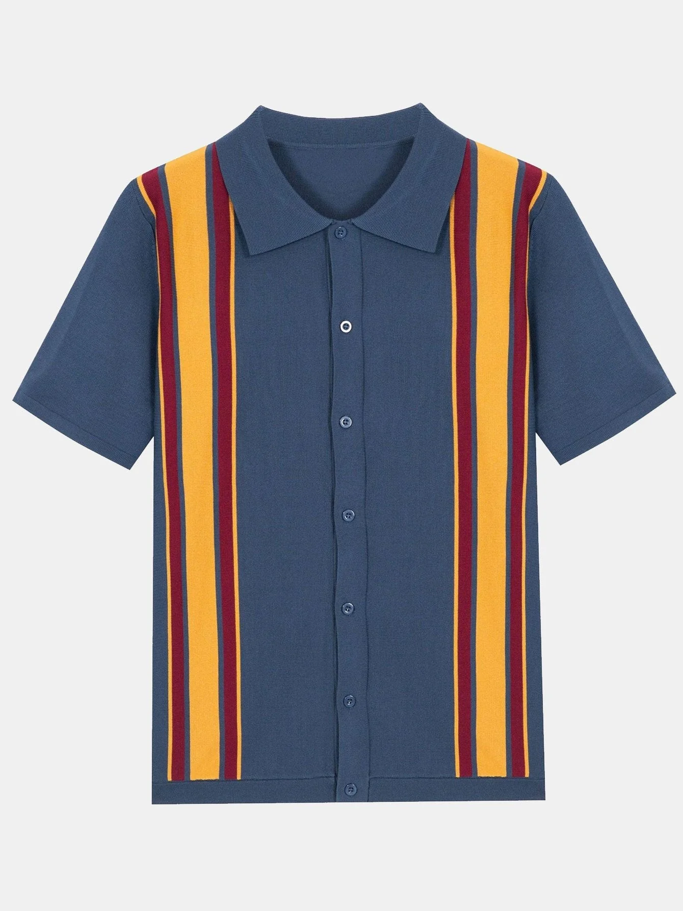 Dionisio® | Short Sleeve Multi Stripe Button Up Sweater Polo - Image 2