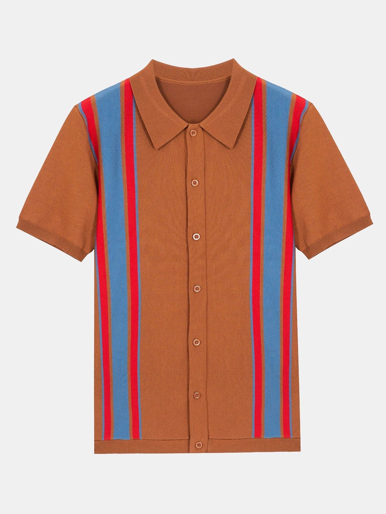 Dionisio® | Short Sleeve Multi Stripe Button Up Sweater Polo - Image 3