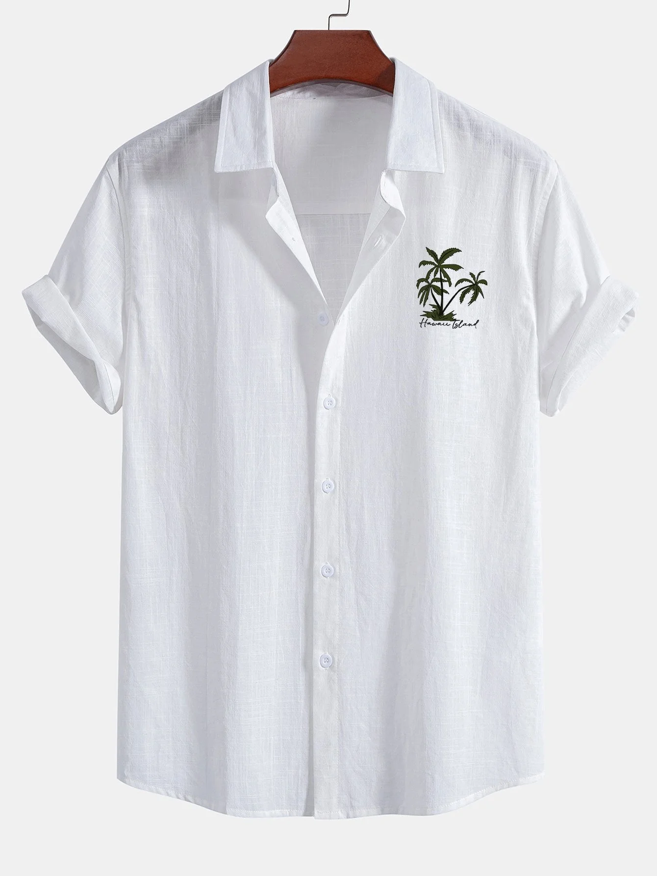 Dirk® | Hawaii Palm Tree Print Linen Look Cotton Button Up Shirt & Swim Shorts - Image 2