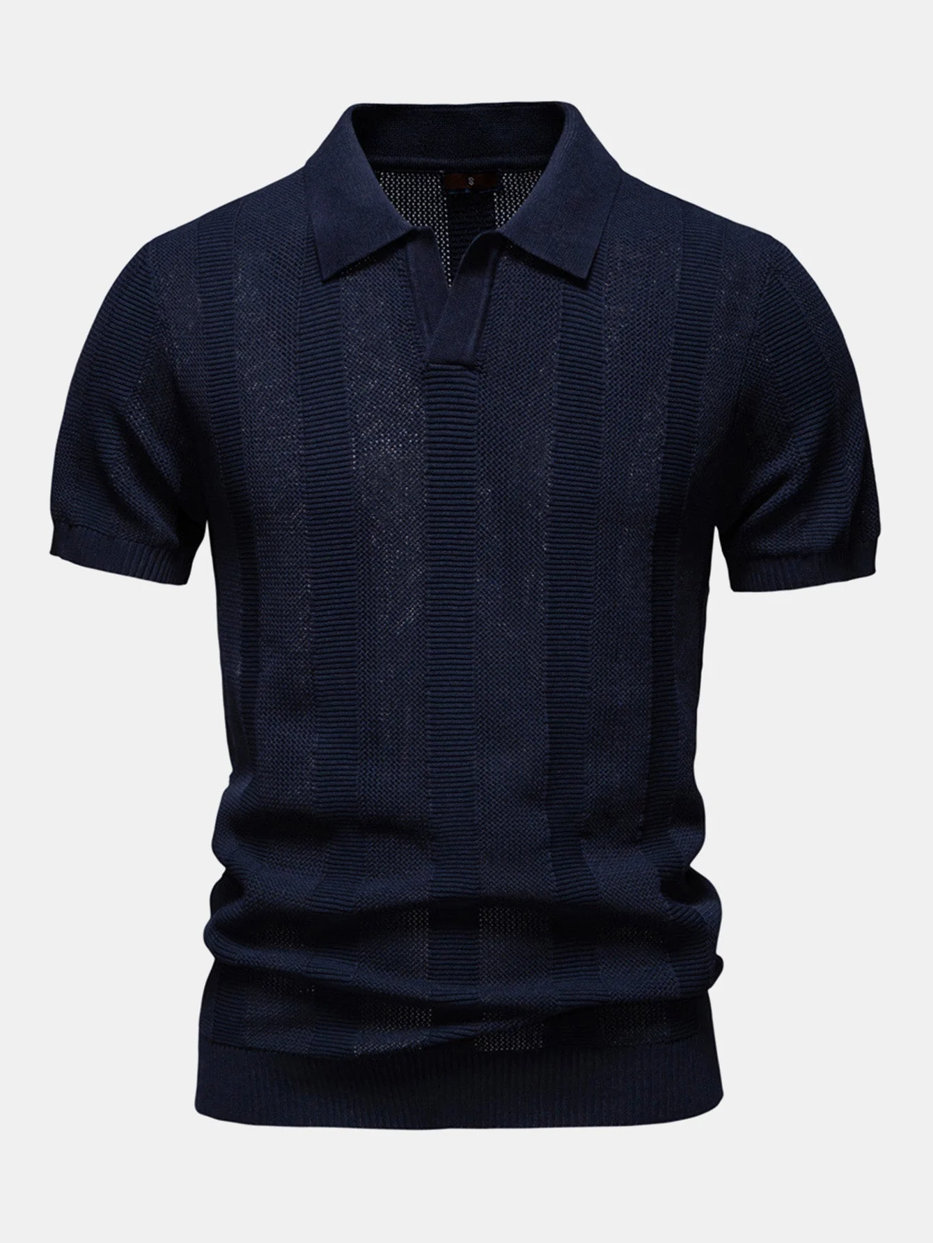 Dominic | Stripe Hollow Knit V Neck Polo Shirt - Image 2
