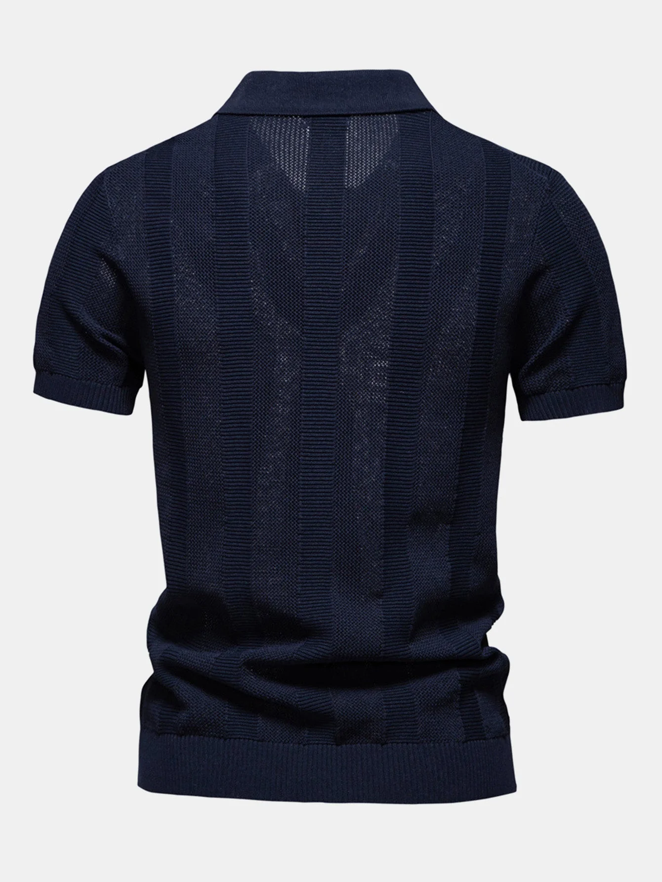 Dominic | Stripe Hollow Knit V Neck Polo Shirt - Image 3