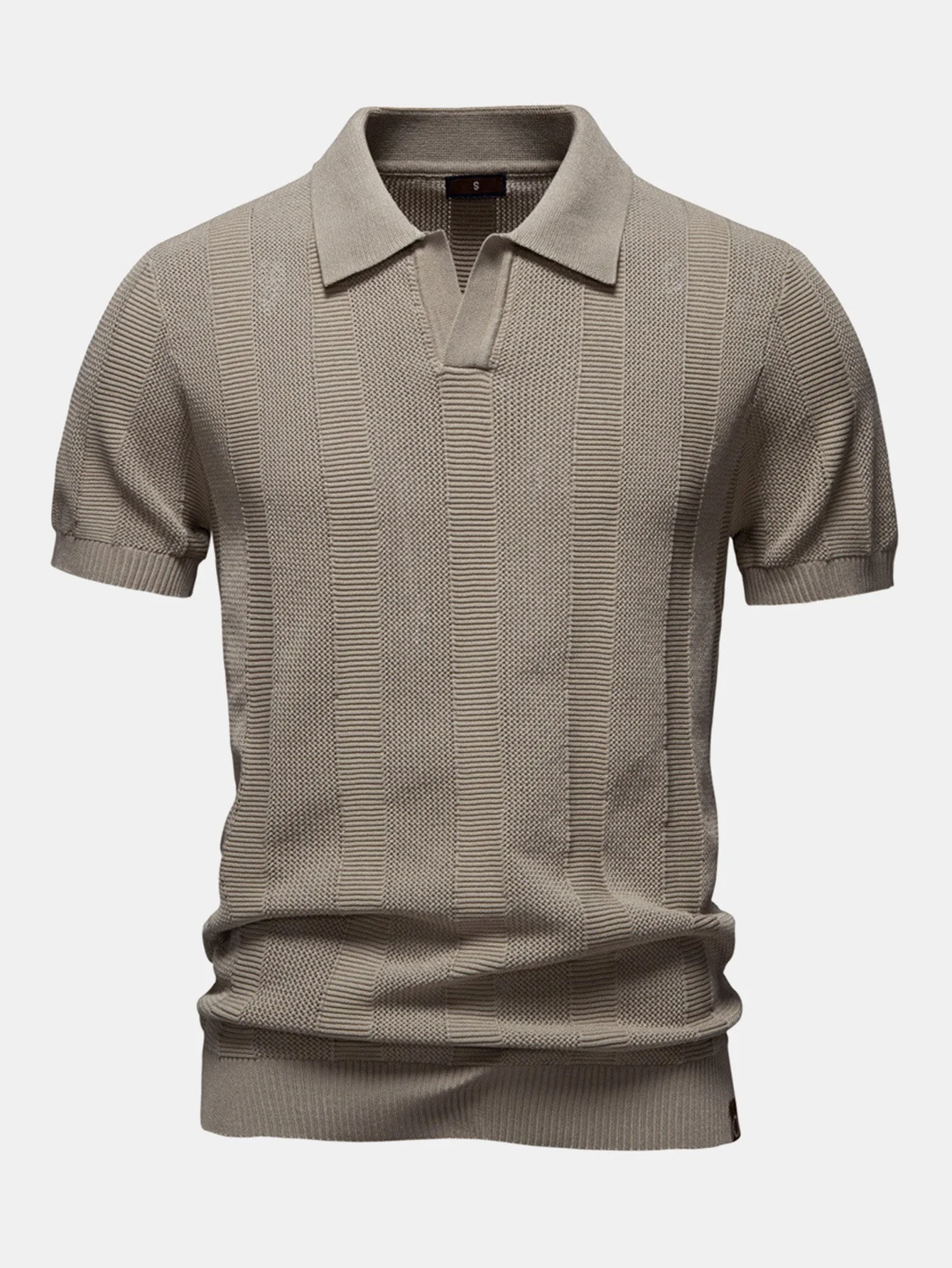 Dominic | Stripe Hollow Knit V Neck Polo Shirt - Image 4